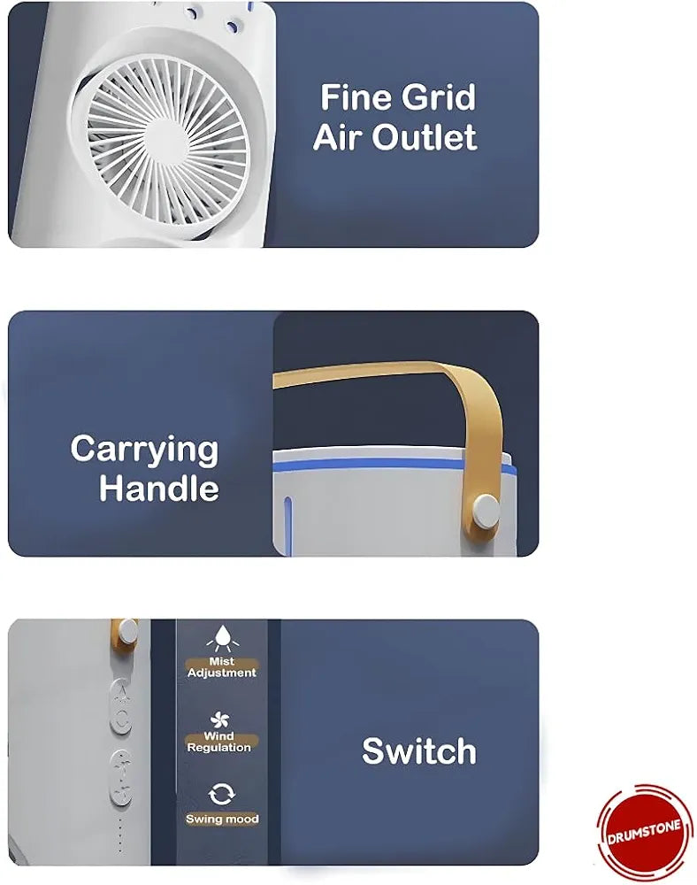 Dual Mist Mini Air Cooler Fan LED, 3 Speeds, 3 Spray Modes, Remote Control