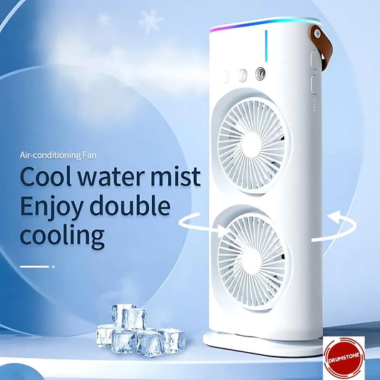 Dual Mist Mini Air Cooler Fan LED, 3 Speeds, 3 Spray Modes, Remote Control