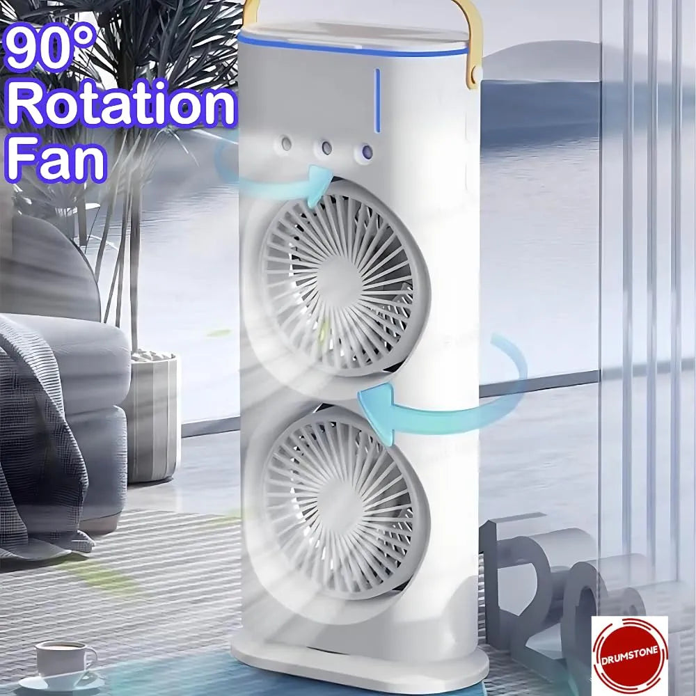 Dual Mist Mini Air Cooler Fan LED, 3 Speeds, 3 Spray Modes, Remote Control