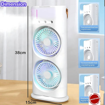 Dual Mist Mini Air Cooler Fan LED, 3 Speeds, 3 Spray Modes, Remote Control